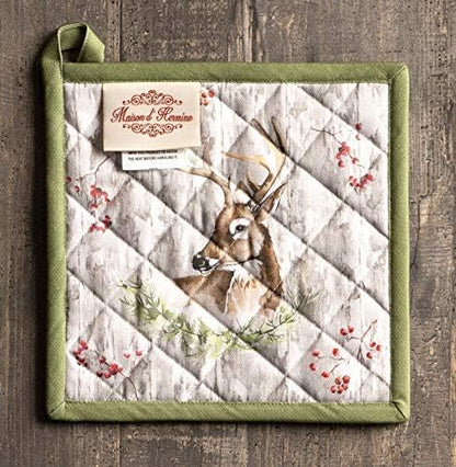 Maison d' Hermine Pot Holders 100% Cotton Heat Resistant Potholders 8" x 8" Hot Pads with Loop for Thanksgiving Christmas Decorations BBQ Cooking Baking Handling Hot Pans (Pack of 1, Mountain Life)
