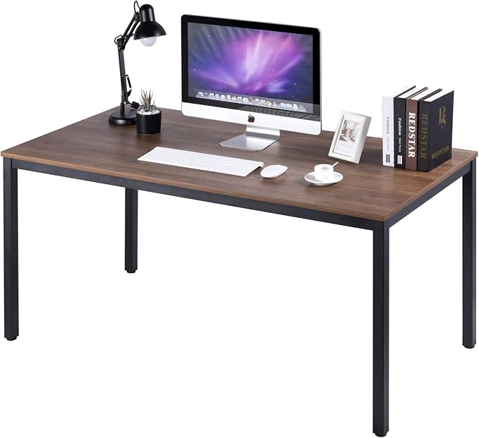 POPRUN Writing Computer Office Desk 59 Inch（60"x 30"） Home Office Wooden Writing Study Desk Table, Large Solid Wood Desk, Modern Simple Sturdy Laptop Study Table, Walnut - Solid Tabletop Made of MDF