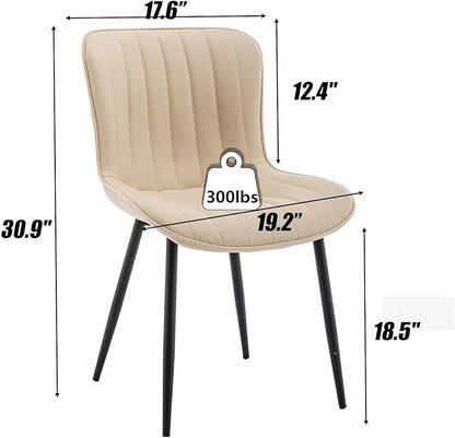 Leather Dining Chairs Set of 4, Upholstered Dining Room Chairs with Metal Legs, Modern Dining Chair for Dining Room, Kitchen (Beige)