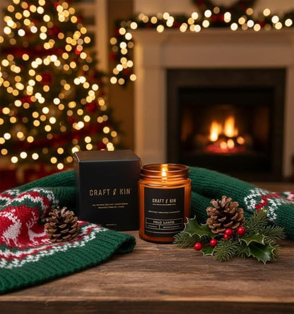 Craft & Kin Christmas Scented Candle for Men | Palo Santo Holiday Candle | All-Natural Scent for Home | Long Lasting Winter Candles, 45-Hour Burn Time, 8oz