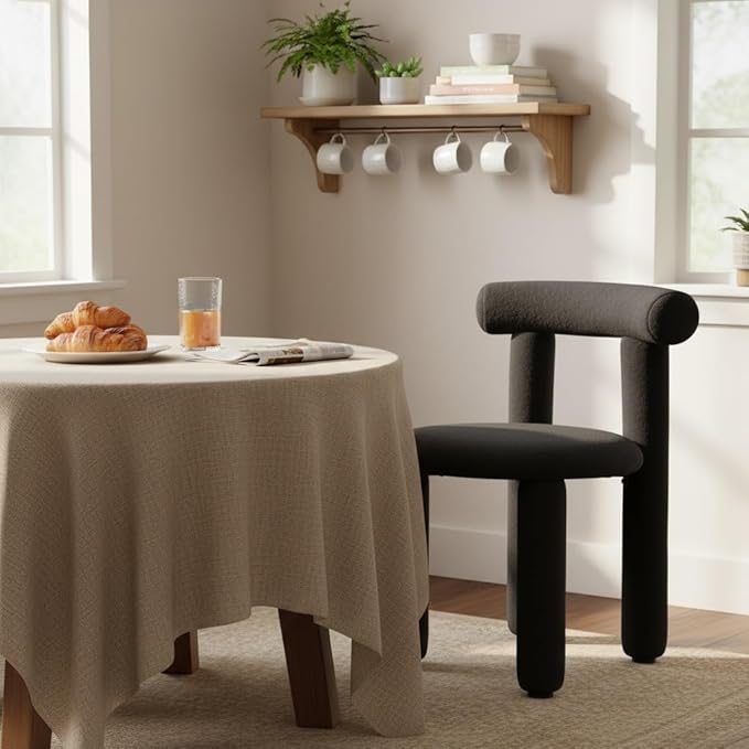 DUOMAY Modern Black Boucle Dining Chairs Set of 4, Sherpa Upholstered Kitchen Chairs Armless Barrel Back Dining Chair, Living Dining Room Chairs, Reception