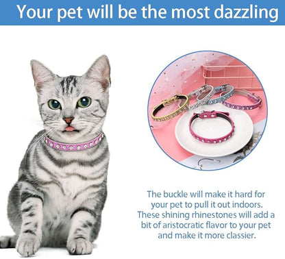 Cat Collar Rhinestone Bling Cute Cat Collars Accessories for Pet Collars Adjustable Ideal for Girl Cats Male Cats(Gold)