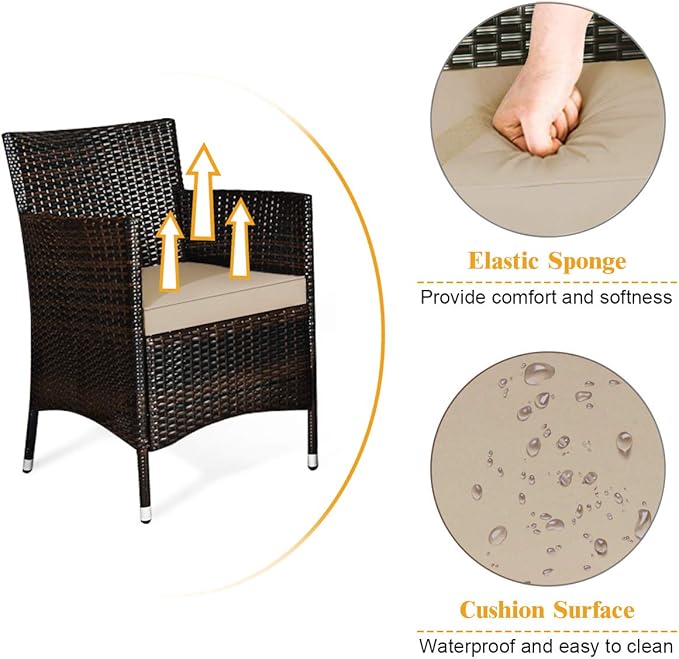 Tangkula 4-PCS Patio Rattan Conversation Set, Outdoor Wicker Furniture Set with Tempered Glass Coffee Table &Thick Cushion, Rattan Chair Wicker Set for Garden, Lawn, Poolside and Backyard (1, Brown)