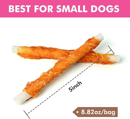 Dog Treats, 5 Inch Chicken Wrapped Rawhide Sticks for Dogs, Teeth Cleaning Dog Chew Snacks for Puppy and Small Dogs, 8.8oz
