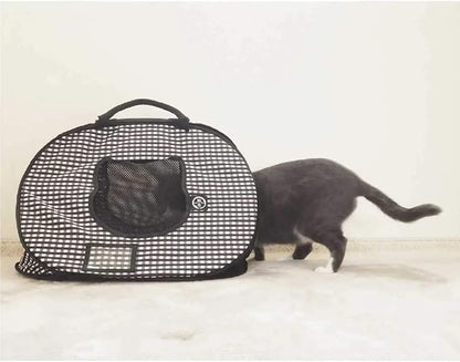 Necoichi Stress-Free Cat Travel Carrier Collapsible Gray White for 2 Cats, for Indoor Cats Small Medium Large Cats(Black)