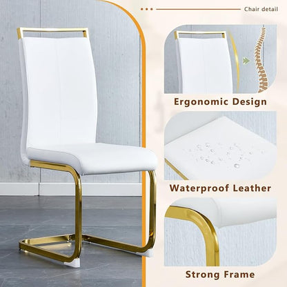 63'' Glass Dining Table Set for 4, Kitchen Table Chairs Set of 4, Clear Glass Dining Table with Black unique design Leg and Gold Metal Base, 4 PU Dining Chairs with Metal Legs, Living Room, Kitchen.