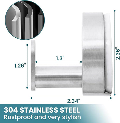 TAILI Stylish 304 Stainless Steel Bathroom Suction Hooks for Towel, Bathrobe, Loofah, No Damage Hanging Glass Shower Wall Hook, Patented Strong Suction Cup Holder, Hold Up to 11 Lbs, I-Cylinder Silver