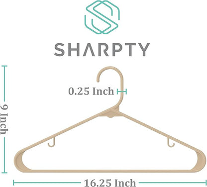 Sharpty Plastic Hangers Clothes Hangers for Clothing, Closet, Coats & Shirts - Durable, Thick, Tough & Space Saving - for Everyday Standard Use, Room Essentials & Basics - 20 Pack - Beige
