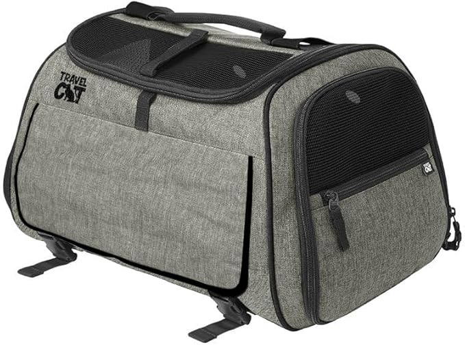 Travel Cat Carrier Bag - Portable Comfort Soft Sided Transpurrter Cat Carrier for Small Medium Cats Kitten up to 30 LBs Airline Approved Backpack with Shoulder Strap (Heather Grey)