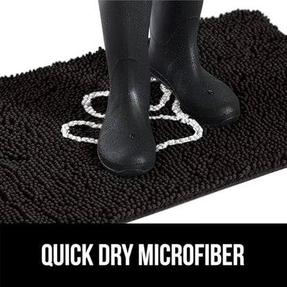 GORILLA GRIP SoakSTOPPER Dog Door Mat, 30x20 Machine Washable Rug Absorbent Doormat Captures Moisture Mud Dirt, Quick Dry Soft Chenille Entryway Rugs Indoor Entrance Mats for Dog Paws, Black White