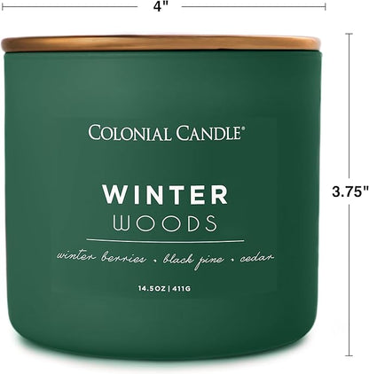 Colonial Candle Winter Woods Scented Jar Candle, Pop of Color Collection, 3 Wick, Green, 14.5 oz - Up to 60 Hours Burn