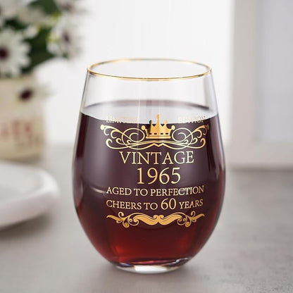 1965 60th Birthday Gifts for Women Men 15oz Wine Tumbler Red Wine Glass Drinking Cup 60 Years Old Birthday Present 60th Anniversary Present