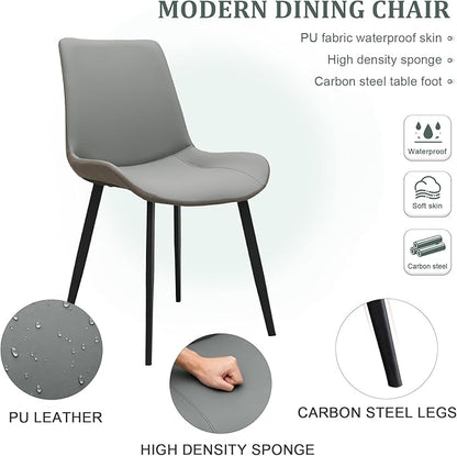 Dining Chairs, Modern PU Leather Dining Room Chair with Sturdy Metal Legs, Upholstered Seat Dinner Chairs Accent Side Chairs for Indoor Kitchen Living Room (Light Grey & Dark Grey, Set of 8)