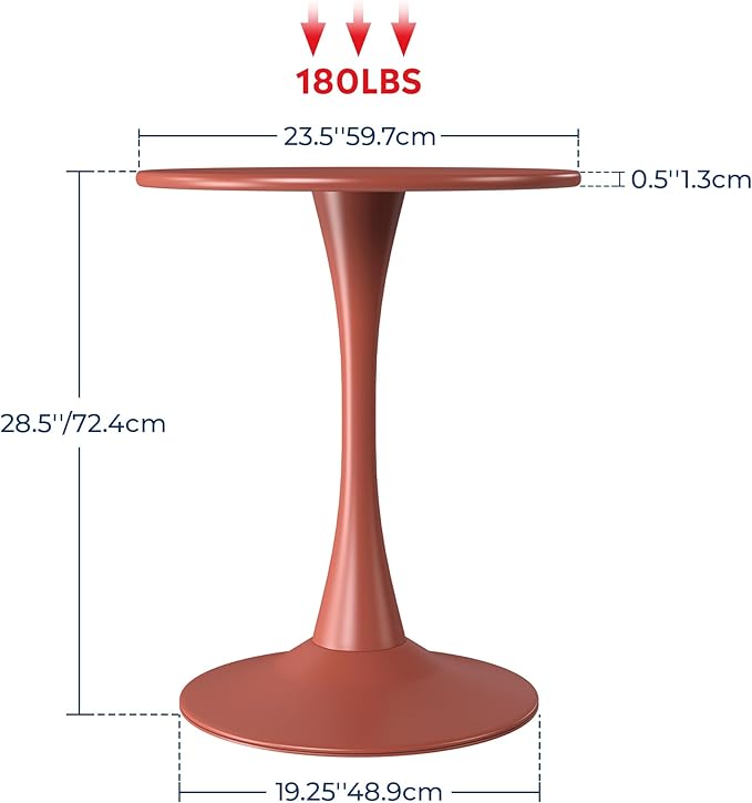 Costaelm Small Dining Table, Round PP Outdoor Table, Weather Resistant Balcony Table for Outside Poolside Deck Lawn Garden Backyard, Red