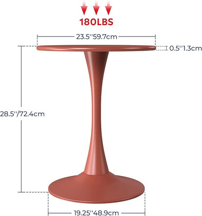 Costaelm Small Dining Table, Round PP Outdoor Table, Weather Resistant Balcony Table for Outside Poolside Deck Lawn Garden Backyard, Red