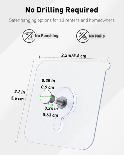 Uniclife 60 Pcs Self Adhesive Picture Hooks 33 lbs Max Load Heavy Duty Picture Hangers Without Nails Wall Hooks for Hanging Transparent Waterproof Frame Hangers Sticky Hook for Bathroom Kitchen