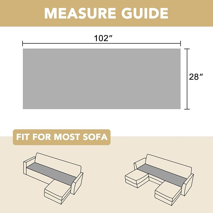 H.VERSAILTEX Chenille Couch Cover for Dogs Washable Soft Fuzzy Sofa Covers for 3 Cushion Couch Sectional Sofa Cover Thick Pet Couch Cover Protector Non-Slip Dog Bed Cover(Khaki, 28" x 102")