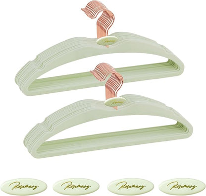 ManGotree Velvet Coat Hangers with Empty Aromatherapy Boxes, Non-Slip Short Neck Hangers, Ultra-Thin Space Saving Suit Hanger for Jacket, Shirt, Dress, Pants (22 Pack, Light Green)