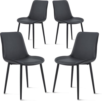 Black Leather Dining Chairs Set of 4, Mid Century Modern Faux Leather Kitchen & Dining Room Chairs, Comfortable Dinner Chair Kitchen Chairs for Restaurant Living Room, Cafe, Home (4, Black)