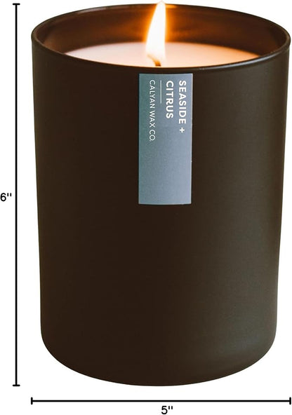 Calyan Wax Co. Seaside & Citrus Scented Candle - 75 Hour Burn - Luxury Non Toxic Soy Wax Candles - Long Lasting Black Tumbler Jar Candle for Home - 10.2oz