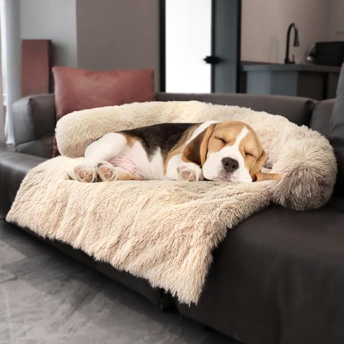 Tinaco Luxurious Calming Dogs/Cats Bed Mats, Dog Pad Washable Removable Couch Cover, Plush Long Fur Mat for Pets, Waterproof Lining, Perfect for Small, Medium and Large Dogs and Cats (Beige, 36"x31")