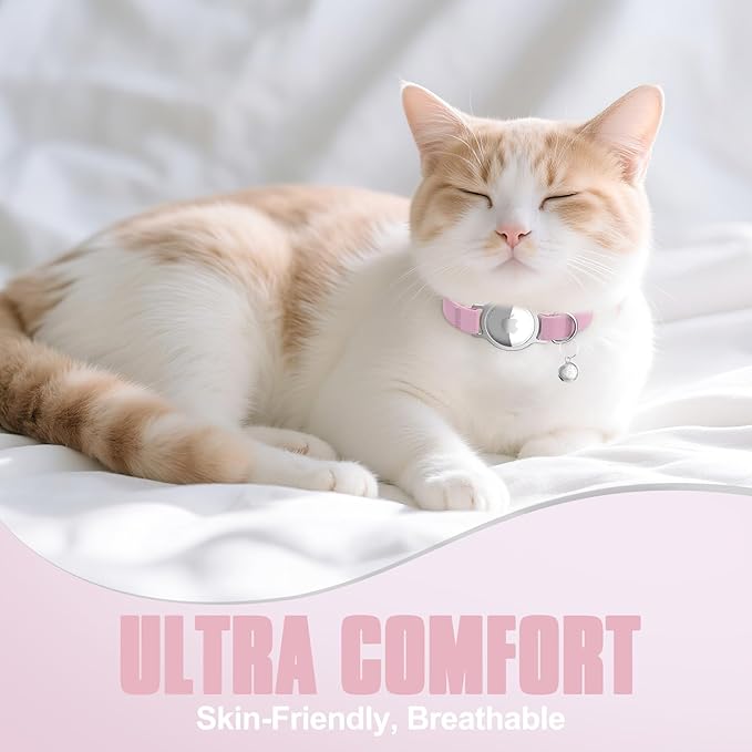AirTag Cat Collar, Ultra Elastic Cat Tracker Collar, Airtag Holder Compatible with Apple Air Tag, [Lightweight & Scratch Resistant] Adjustable Stepless GPS Pet Collar for Cats Kittens, Pink