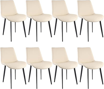Dining Chairs, Modern PU Leather Dining Room Chair with Sturdy Metal Legs, Upholstered Seat Dinner Chairs Accent Side Chairs for Indoor Kitchen Living Room (Beige, Set of 8)