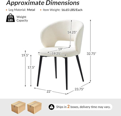Contemporary Dining Chairs with Armrests – Ergonomic Soft-Padded Seat, Curved Backrest, Matte Black Metal Legs, Comfortable Kitchen & Dining Room Chairs, Set of 4