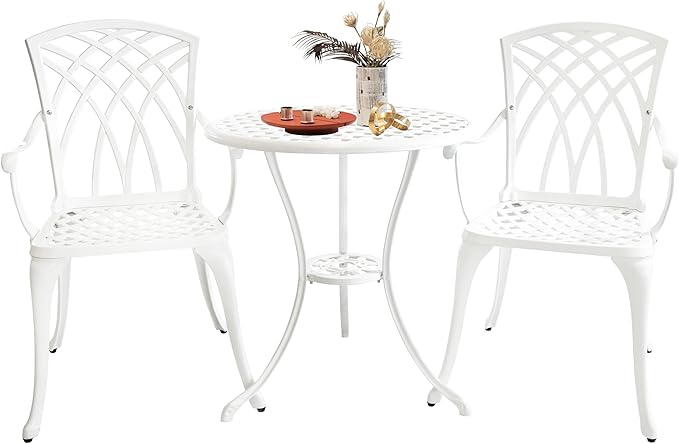 Patio Bistro Set, Bistro Set Outdoor 3 Piece, Cast Aluminum Patio Furniture Set, Garden Table Set, 1.97" Umbrella Hole