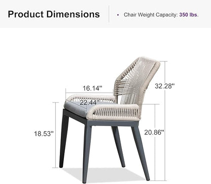 PURPLE LEAF Patio Dining Chair Set 2 Pieces Aluminum Modern Furniture Seating for Garden Kitchen Porch Outdoor Wicker Dining Chairs with Cushions, Dark Grey