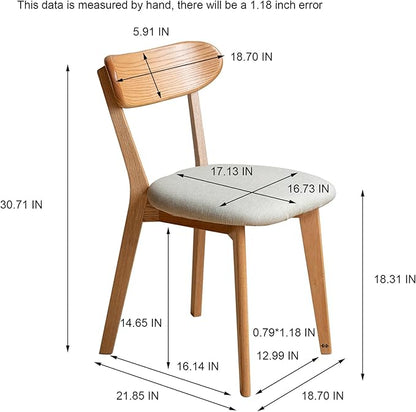 Set of 2 Solid Wood Dining Chairs,FAS-Grade North American Oak, Ergonomic Curved Backrest & Pear White Thick Upholstered Seats,Oak Padded Dining Chairs for Heavy People,Easy Assembly