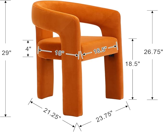 Set of 2 Modern Velvet Fabric Upholstered Dining Chairs with Open-Back, Cute Barrel Side Chairs Kitchen Armchair Accent Chairs for Dining Room Bedroom, Orange