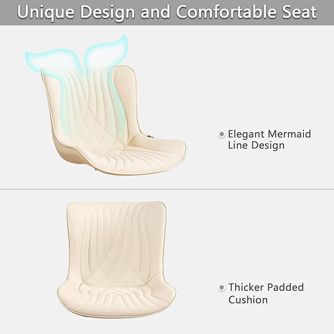 Kidol & Shellder Beige Dining Chairs Set of 2,Faux Leather Upholstered Mid Century Modern Kitchen&Dining Room Chair with Back,Ergonomic Armless Vanity&Living Room Chair with Metal Legs