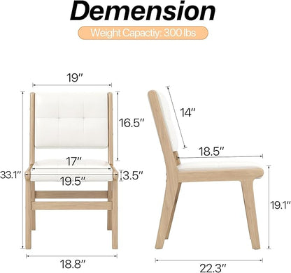 KCC Modern PU Leather Dining Chairs Set of 2, Upholstered Kitchen Chairs with Solid Wood Legs and Comfortable Seat for Dining Room/Lounge/Bedroom(White)