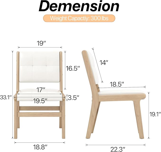 KCC Modern PU Leather Dining Chairs Set of 6, Upholstered Kitchen Chairs with Solid Wood Legs and Comfortable Seat for Dining Room/Lounge/Bedroom(White)