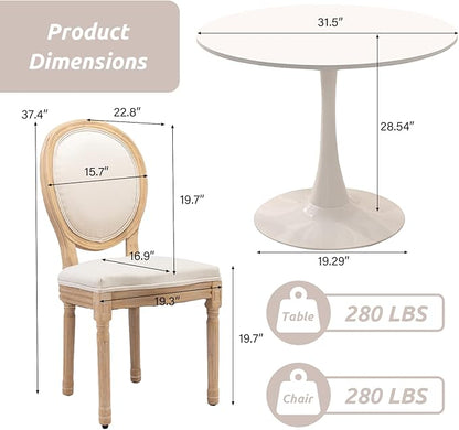 SoarFlash Kitchen Table and Chairs for 2, 31.5" Dining Table Set for 2 with French Dining Chairs, 3 Piece Round Kitchen Table Set, Dining Room Table Set for Small Space, Apartment