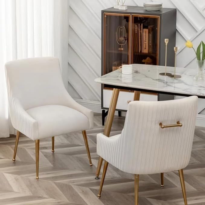 Dining Chairs, Accent Chairs Set of 4, Modern Upholstered Kitchen Dining Room Chairs with Gold Legs, Fabric Tufted Velvet Living Room Chairs for Reception Room Bedroom Guest Room (Beige)