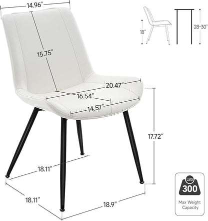Brage Living Dining Chairs Set of 2, PU Leather Modern Armless Kitchen Dining Room Chairs, Upholstered Accent Side Chairs with Metal Legs (Pearl White)