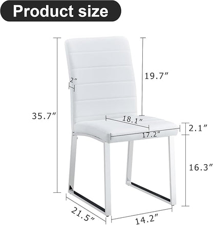 Modern Dining Chairs Set of 4, White Faux Leather Kitchen Chairs, Upholstered Armless Dining Room Chair with Gold Mental Legs Heavy Duty, Comfortable (White Chairs, Set of 6)