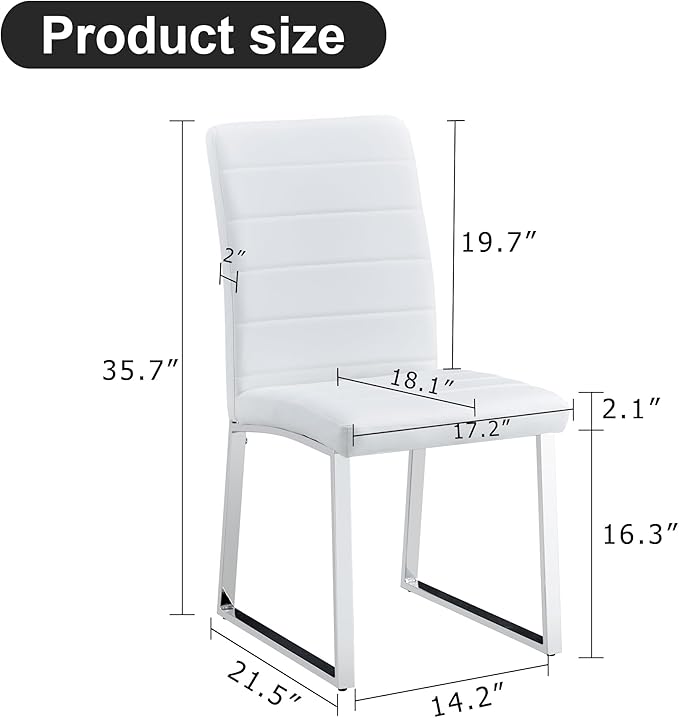 Modern Dining Chairs Set of 4, White Faux Leather Kitchen Chairs, Upholstered Armless Dining Room Chair with Gold Mental Legs Heavy Duty, Comfortable (White Chairs, Set of 2)