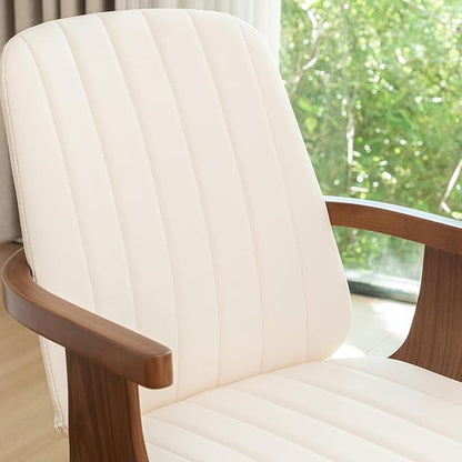 Set of 1 Swivel Dining Chair, Mid Century Modern Dining Chair with Walnut Craftsmanship, Upholstered Faux Leather, Wooden Arms and Legs, Kitchen Chair with Arms for Kitchen/Living Room - Beige