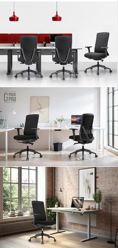 Executive Office Chair – Mesh Office Chair with V-Shaped Back, Adjustable 3D Arms & Sliding Soft Seat Cushion – Holds Up to 270lbs (Black)