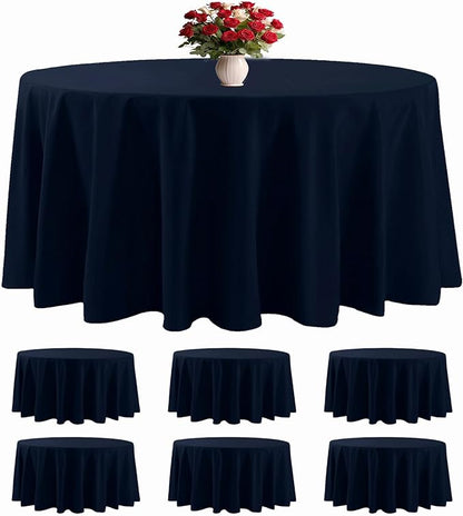 6 Pack Navy Blue Round Tablecloths 132 Inches Table Cloth Stain and Wrinkle Resistant Washable Polyester Table Cover Fabric for Party, Wedding,Dining,and Banquet Decoration