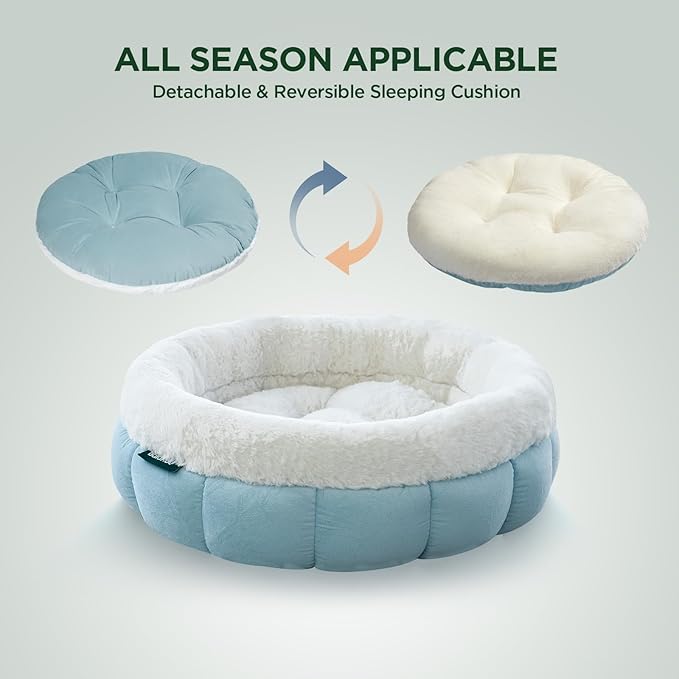 BALANCE Cat Beds for Indoor Cats, Washable Round Dog Bed, Donut Dog Bed with Anti-Slip Bottom for Small Dogs, 28 Inches, Dream Blue