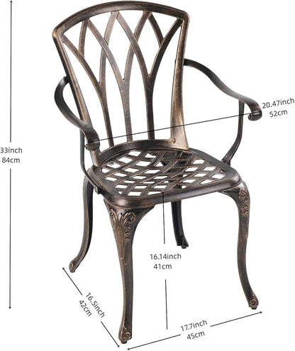 C/G Bistro Set 3 Piece Outdoor Cast Aluminum Patio Bistro Set with Umbrella Hole and Armrests,Outdoor Bistro Table Set,Patio Furniture Set Front Porch Set for Yard Garden Villa (Copper)
