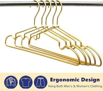 30 Pack Gold Matt Metal Wire Hangers Coat Suit Clothes Hangers with Notches,16.5" Heavy Duty Durable Hangers for Adult, Shirt Dress Pants Hanger Space Saving Legging Organizer