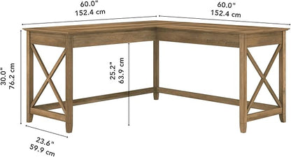 Bush Furniture Key West 60W Modern Farmhouse L Shaped Desk in Reclaimed Pine, 60-Inch Corner Computer Table for Home Office Workspace