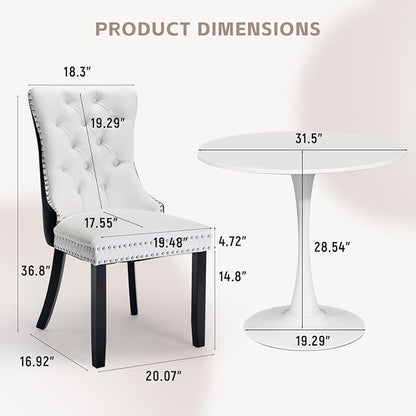 SoarFlash Kitchen Table and Chairs for 2, 31.5" Dining Table Set for 2 with Leather Upholstered Chairs, 3 Piece Round Kitchen Table Set, Dining Room Table Set for Small Space, Apartment, Black/White