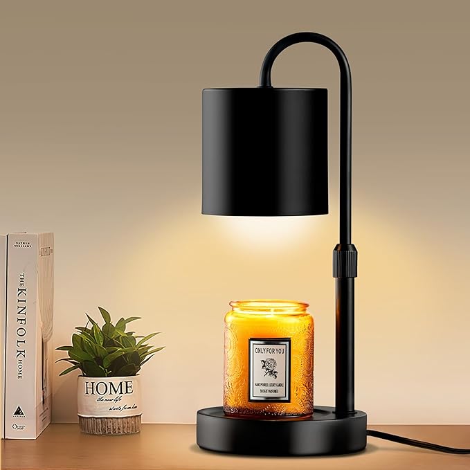 Briever Dimmable Candle Warmer Lamp with Timer, Height Adjustable Electric Candle Wax Warmer, Christmas Birthday Gifts for Women Mom, House Warming Gifts New Home Room Decor, Black Solid Wood Base