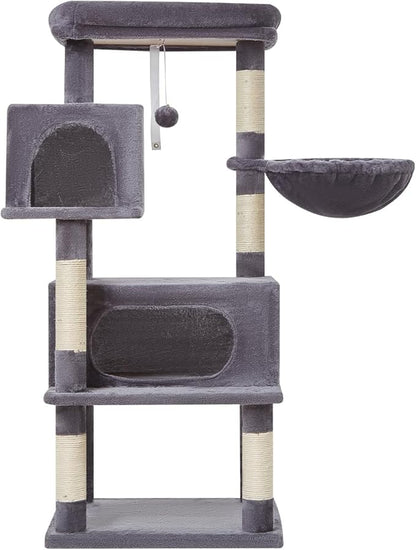 Taoqimiao Cat Tree,49-Inch Cat Tower for Indoor Cats,2 Luxurious cat condo with Adjustable Large Hanging Baskets and Large Luxurious Perch Smoky Gray MS029LG